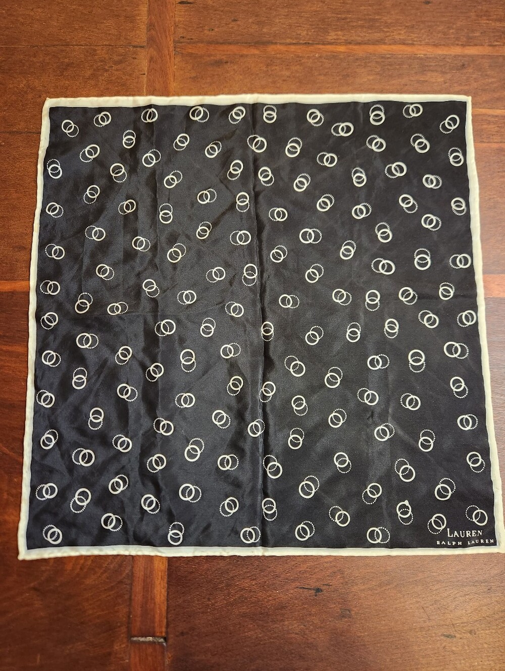 Vintage Ralph Lauren Silk Pocket Square /Handkerchief In Wedding Band Pattern